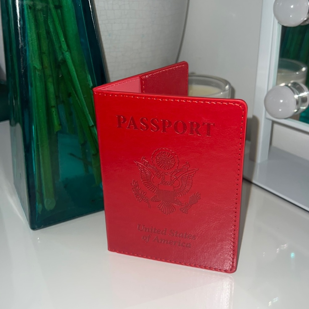 Red leather US passport cover